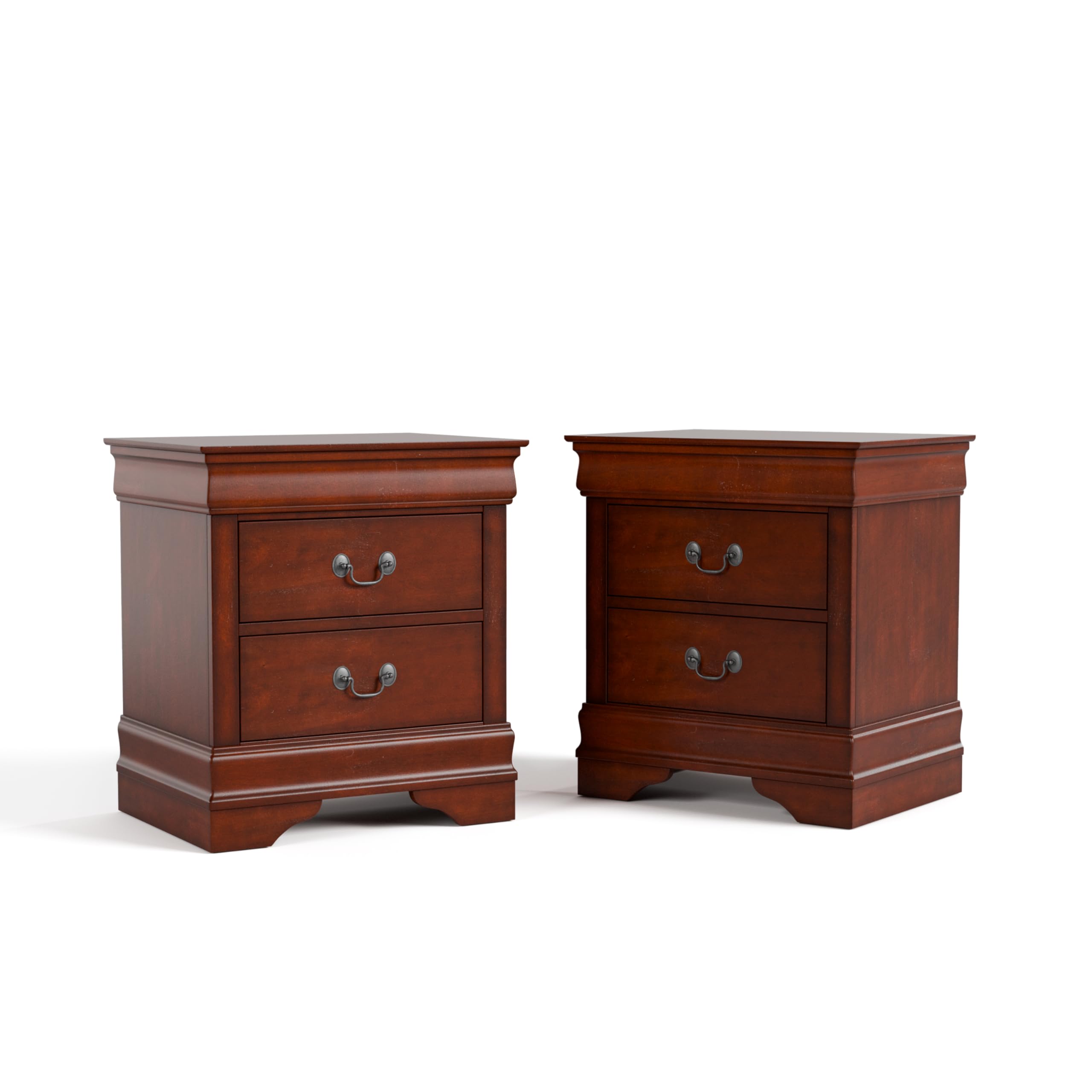 Furniture of America Arabella Traditional Solid Wood Nightstands Set of 2, Bedside Table with Drawers and Antique Nickle Handles