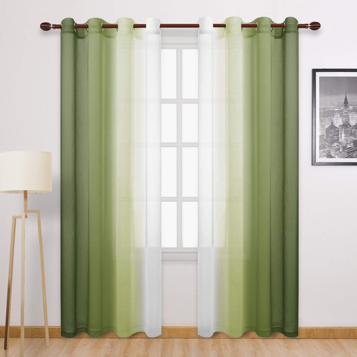 Dwcn Faux Linen Ombre Sheer Curtains - Gradient Semi Voile Bedroom And Living Room Curtains, Set Of 2 Grommet Top Window Curtain