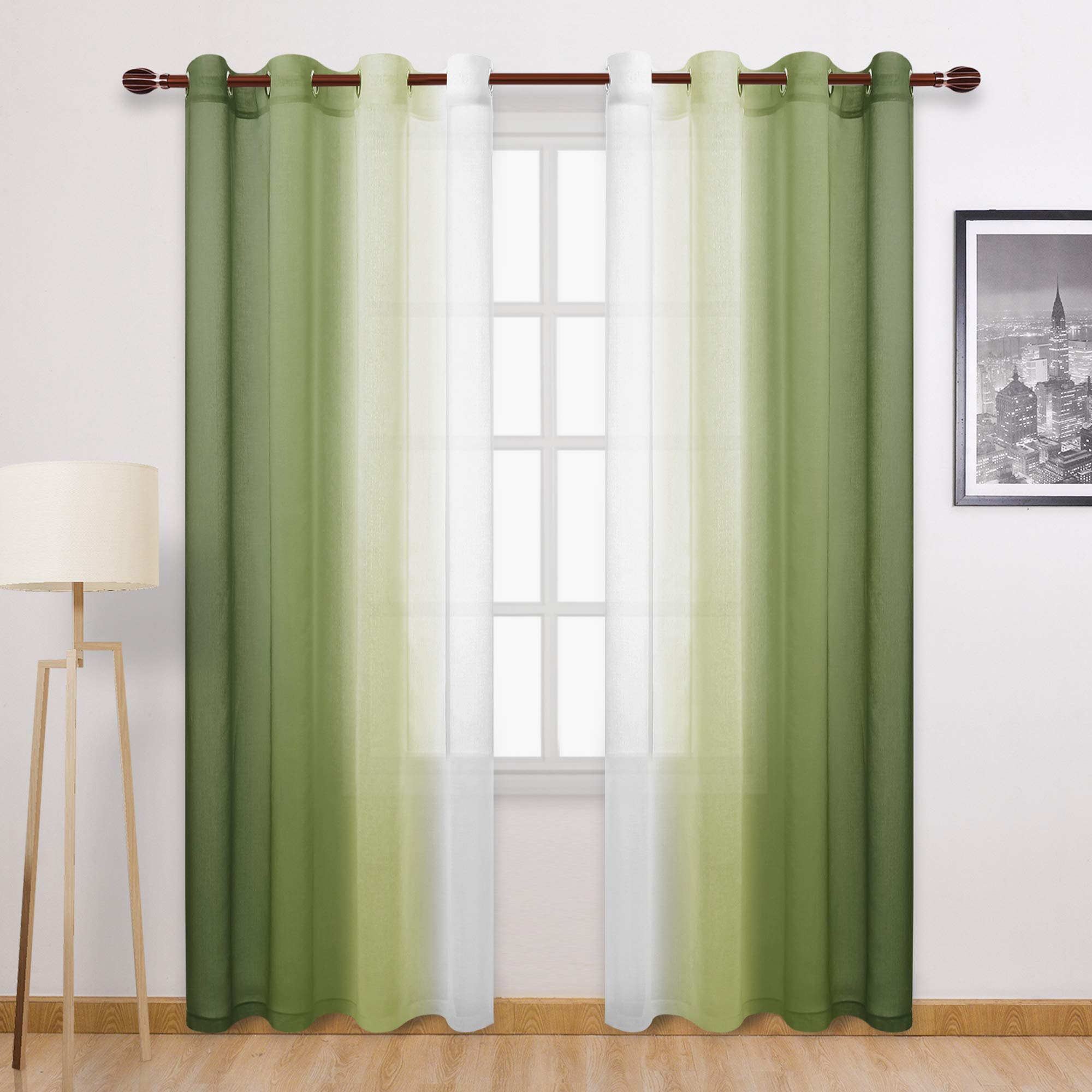 Dwcn Ombre Faux Linen Sheer Curtains - Extra Long Gradient Semi Voile Light Filtering Grommet Top Bedroom And Living Room Curtai