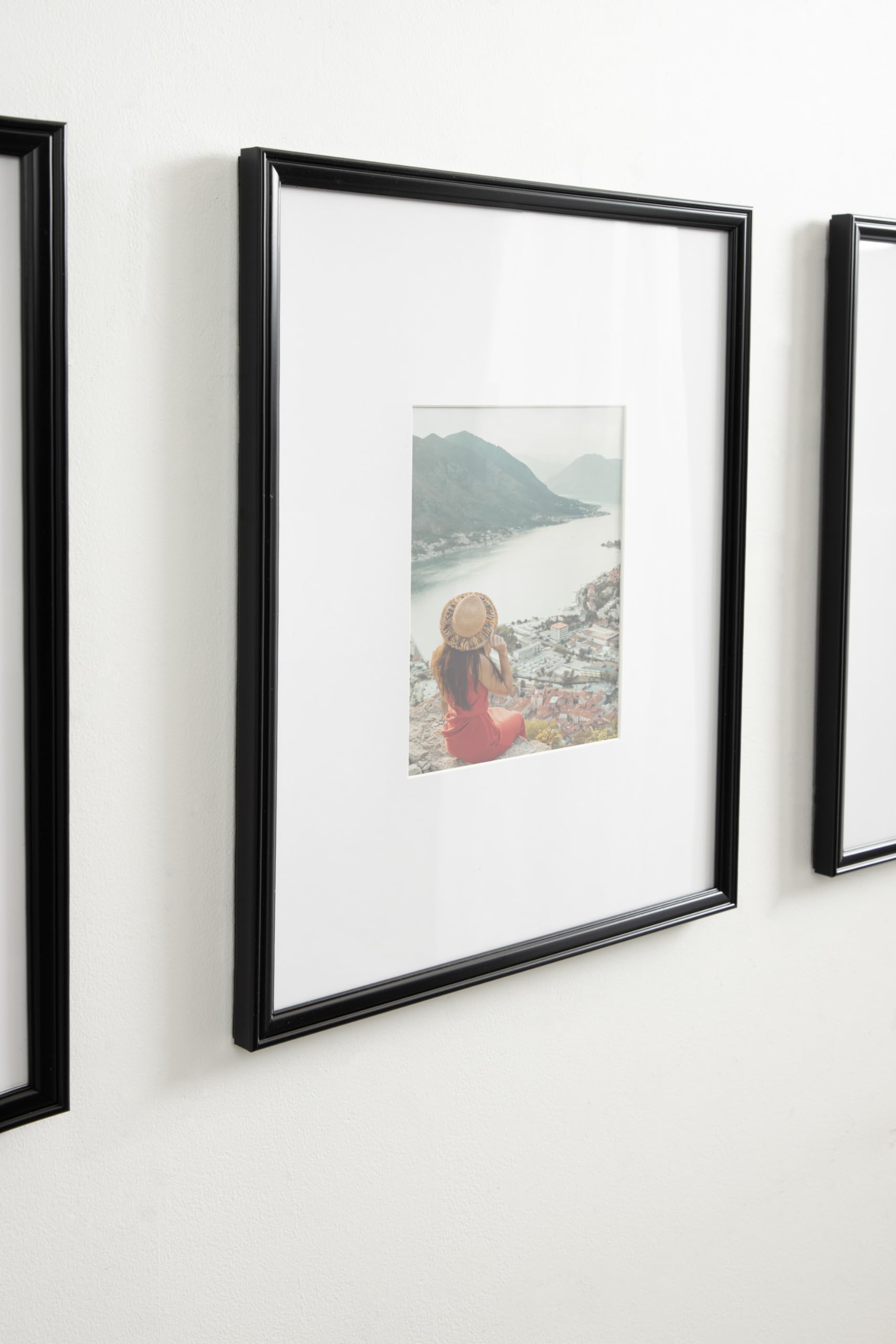 Kate And Laurel Adlynn Rectangle Picture Frame Set Of 3, 16 X 20 Matted To 8 X 10, Black, Modern Three-Piece Frame Set For Galle