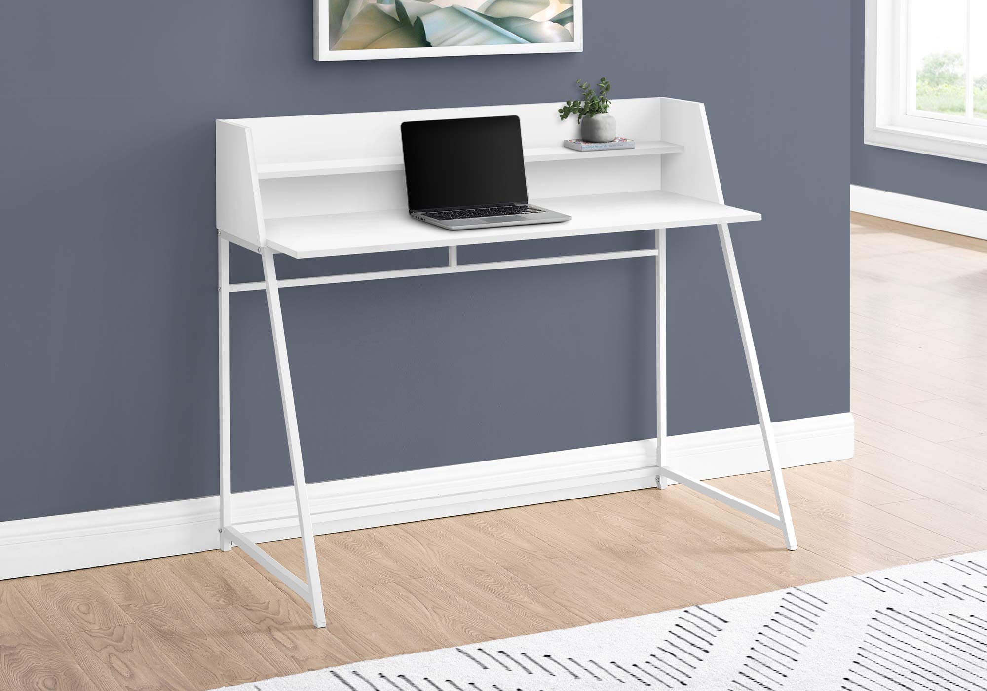 Monarch Specialties I 7545 Computer Desk, Home Office, Laptop, Storage Shelves, 48' L, Work, Metal, Laminate, White, Contemporary, Modern