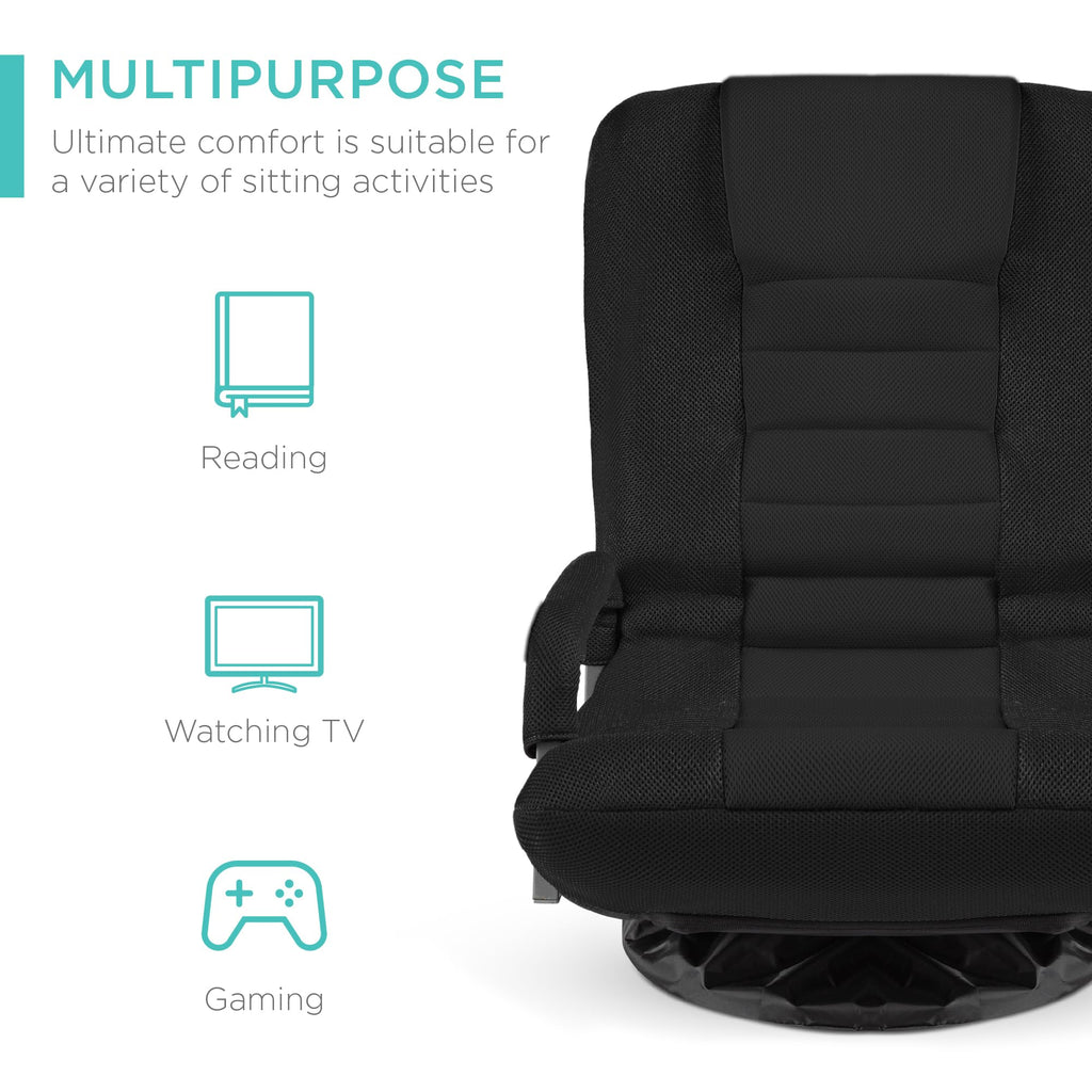 Best Choice Products Swivel Gaming Chair 360 Degree Multipurpose Floor Chair Rocker For Tv, Reading, Playing Video Games W/Lumbar Support, Armrest Handles, Adjustable Backrest - Black/Black