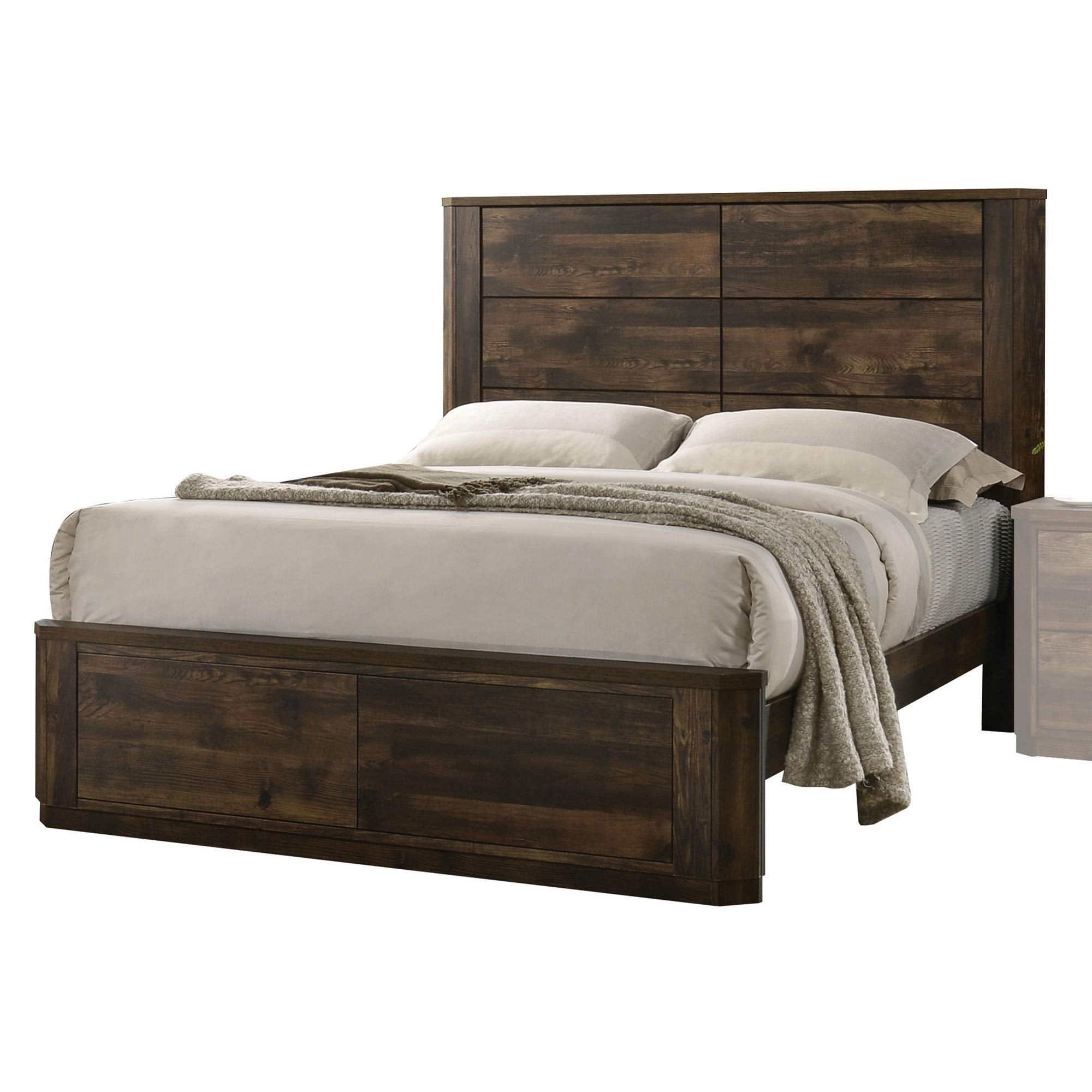 Benjara Transitional Style Queen Size Bed with Panel Design Headboard, Brown