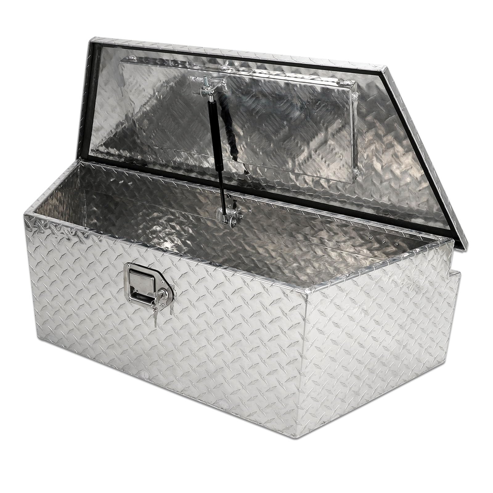 Easyberg 39 Inch Trailer Tongue Box, Black Aluminum Trailer Tool Box For Storage Tools, Diamond Plate Trailer Tool Box Tongue Wi