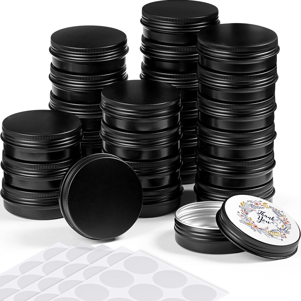 2 oz Metal Round Tins Aluminum Tin Cans Salve Tins Containers with Screw Lid 10 Sheets Stickers for Salve Spice Candies Balms Ca