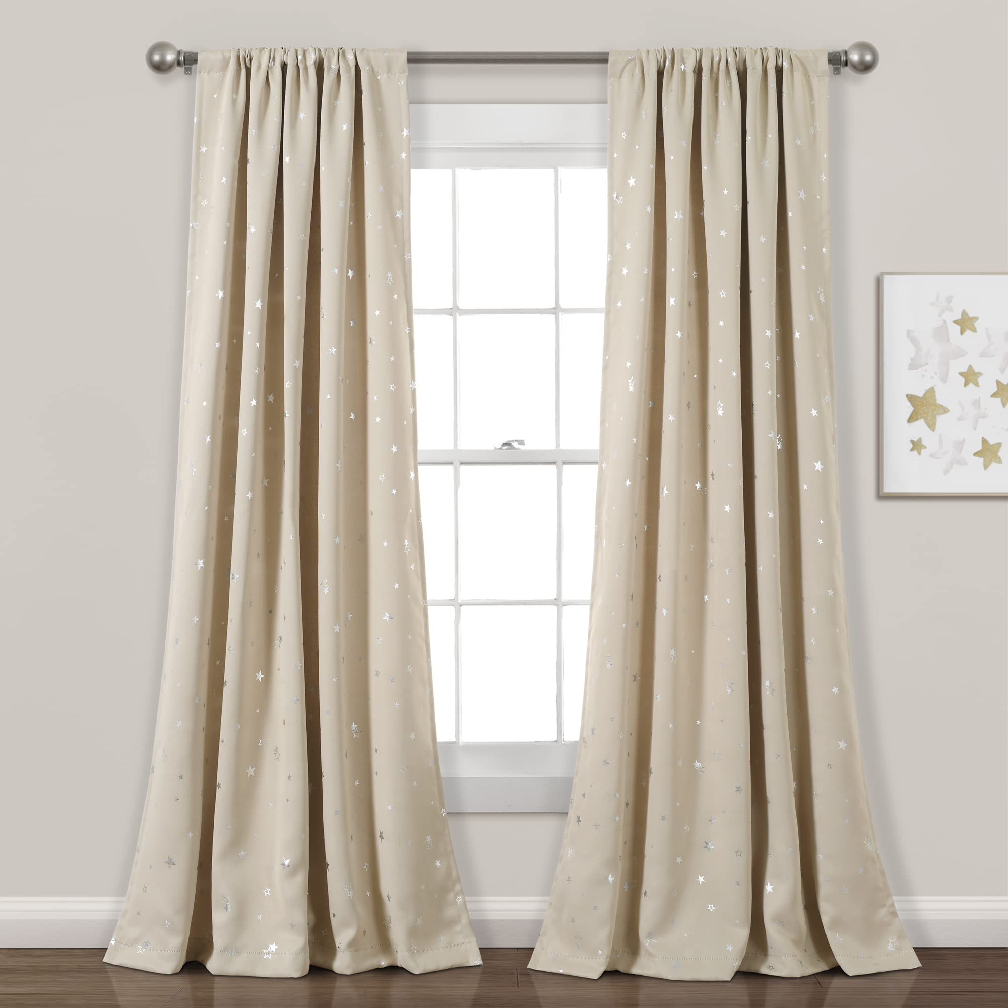 Lush Decor Star Blackout Window Curtain Panel Pair, 84' Long X 52' Wide, Neutral