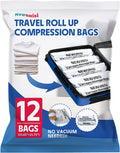 12Piece Travel Vacuum Storage BagsRollUp Compression Bags to Save Space in Luggage, for Camping, and for Storing ClothingNo 