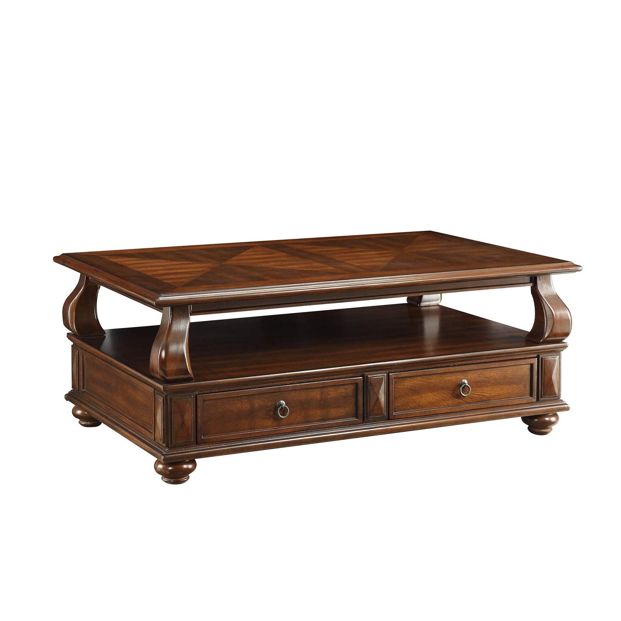 Benzara Elegant Coffee Table With 2 Drawers, Walnut Brown