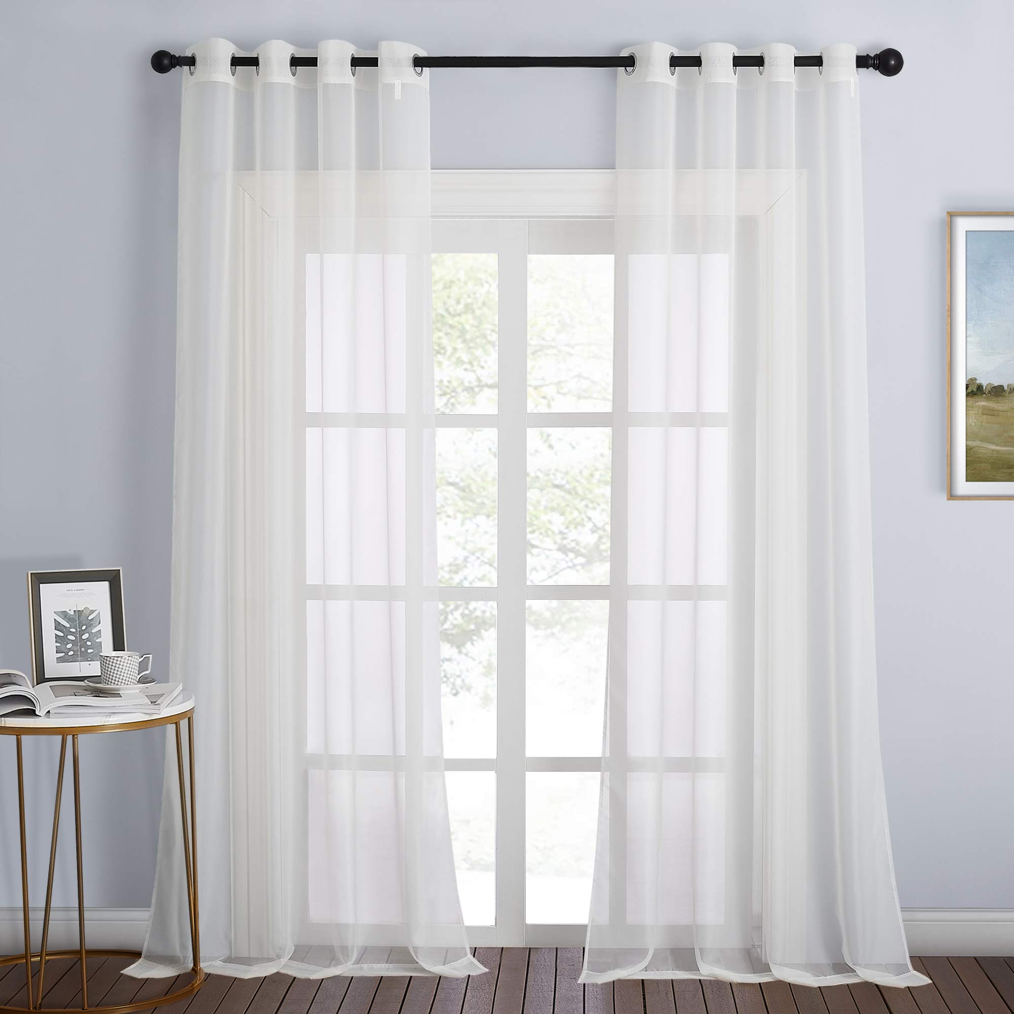 Nicetown Patio Door Sheer Curtains 96 Inch Length, Ring Top Voile Textured Airy Sheer Curtains And Drapes Elegant For Bedroom/Li