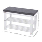 SONGMICS Bamboo Shoe Bench, 3-Tier Shoe Rack, 330 lb Capacity, 28" x 19.3", White and Gray