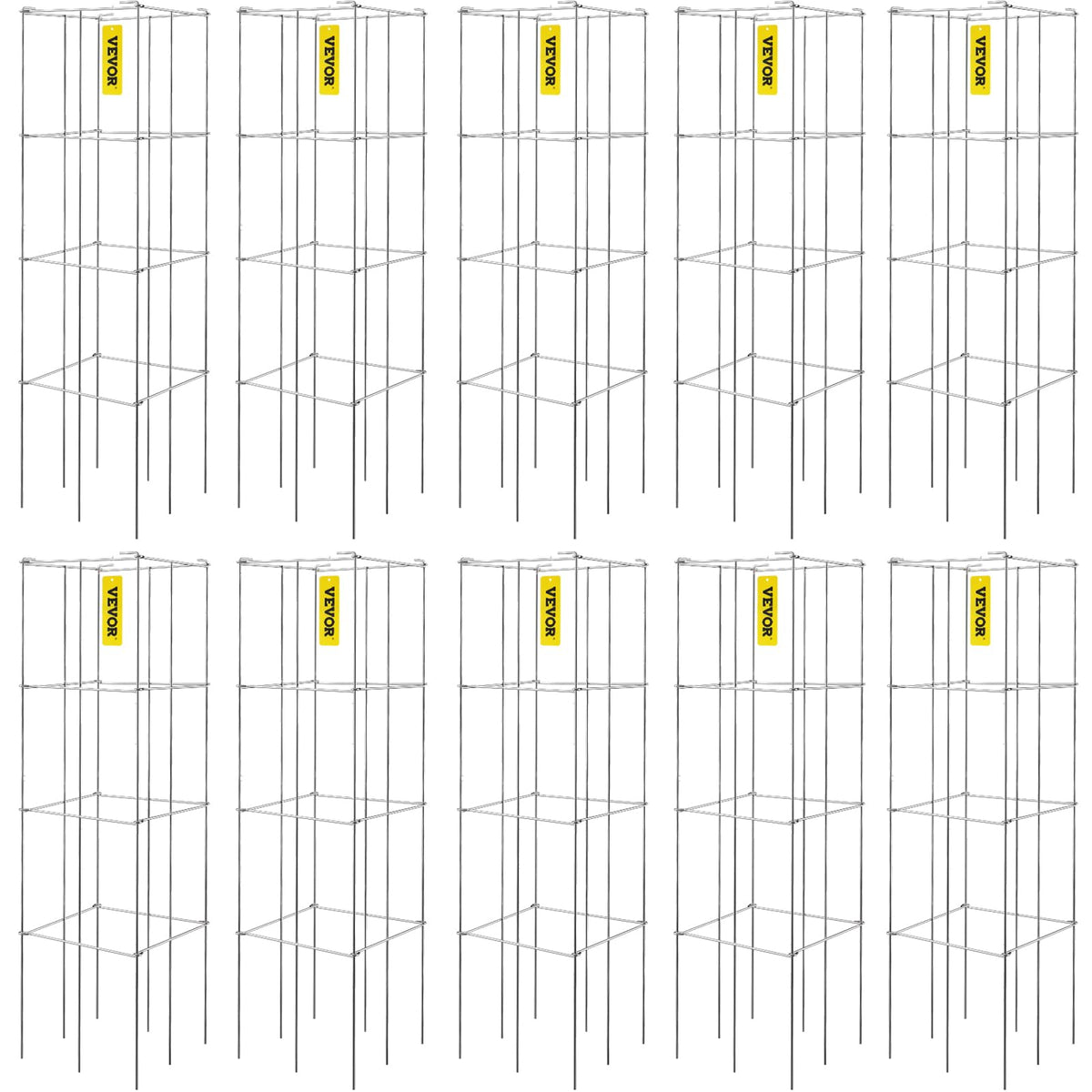 Vevor Tomato Cages, 11.8' X 11.8' X 46.1', 10 Packs Square Plant Support Cages, Silver Pvc-Coated Steel Tomato Towers For Cli