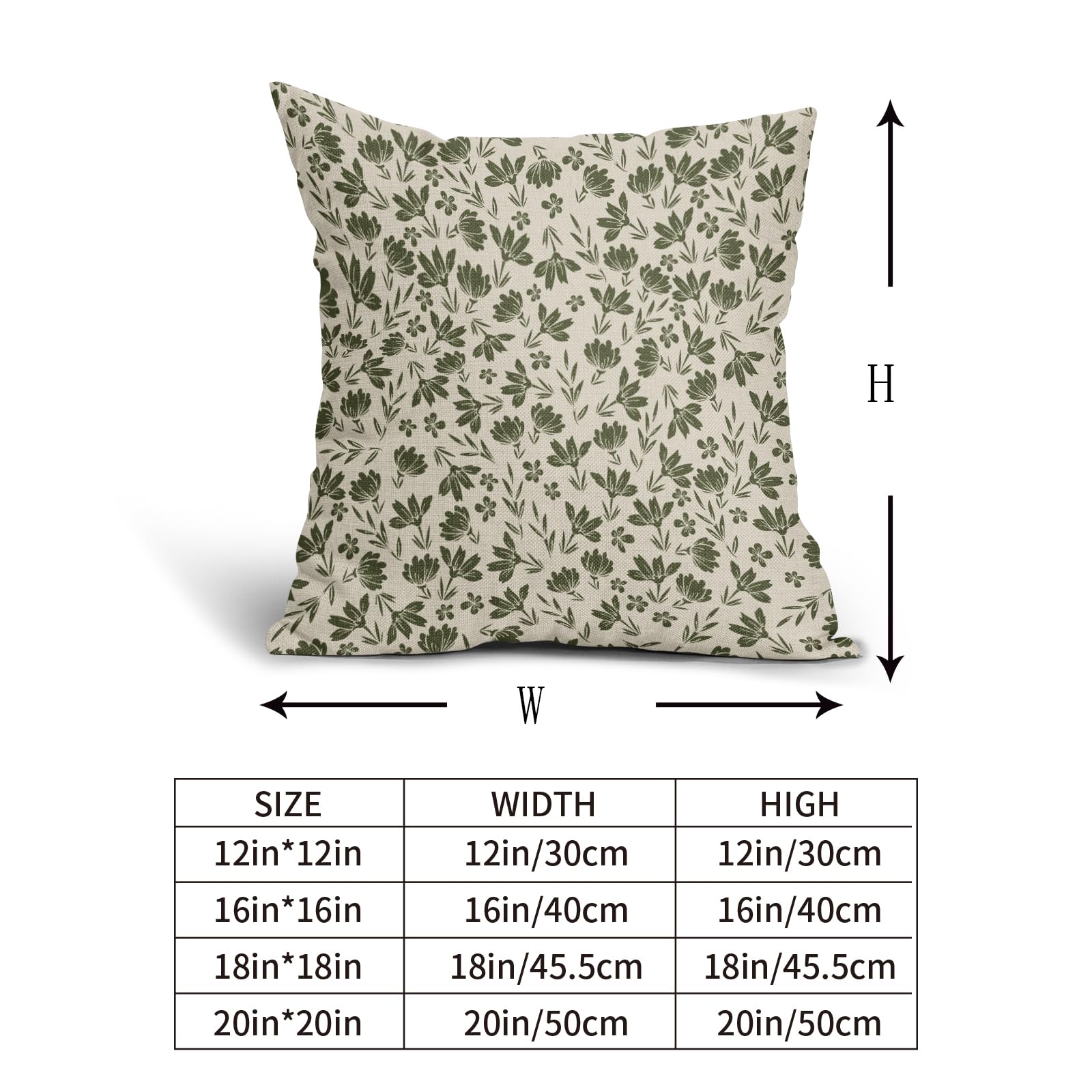Olive Green Floral Pillow Covers 18X18 Set Of 2 Vintage Rustic Old Style Cute Small Flower Green Cream Print Decorative Outdoor