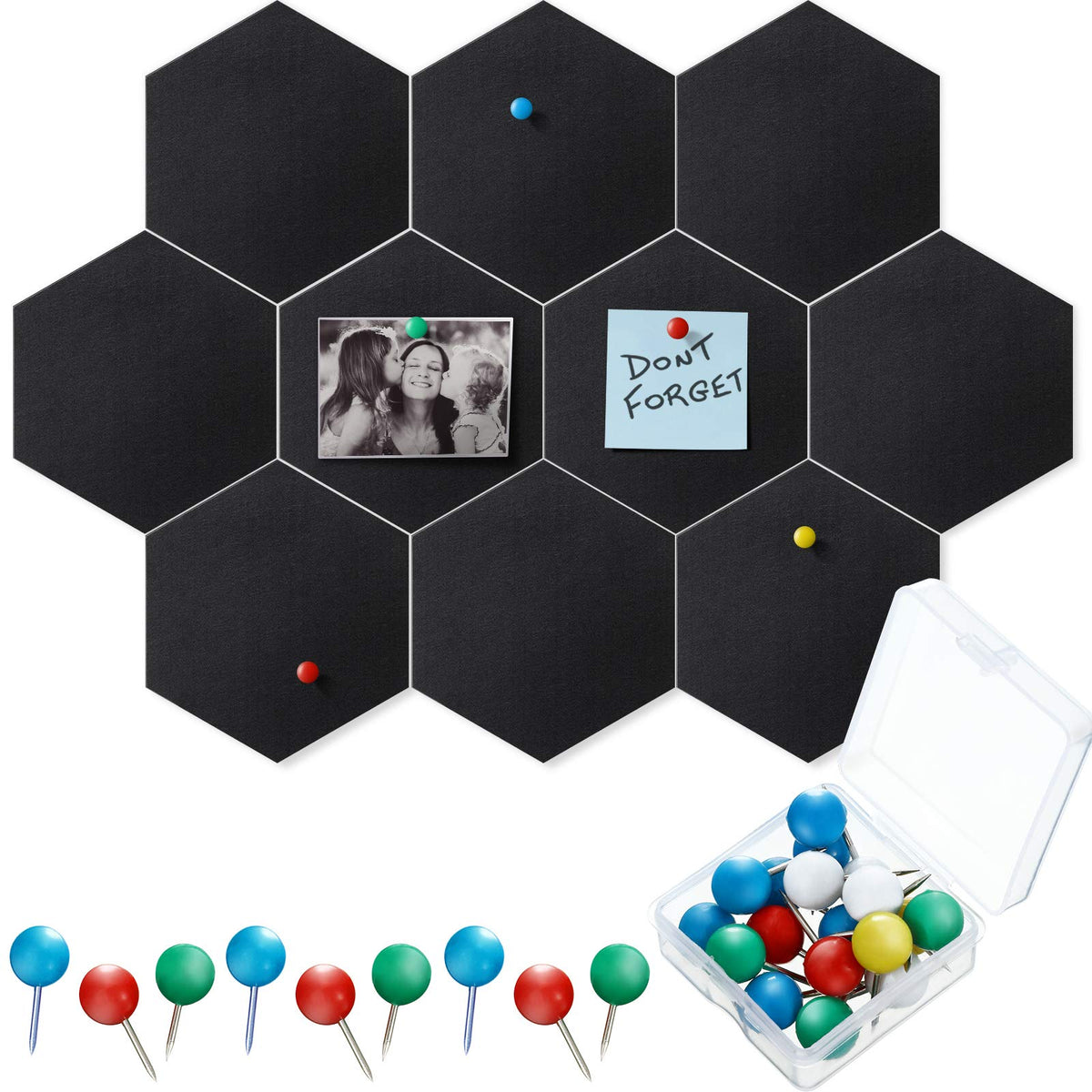 10 Packs Pin Board Hexagon Felt Board Tiles Bulletin Board Memo Board With 20 Pieces Push Pins, Decoration For Home Office Class