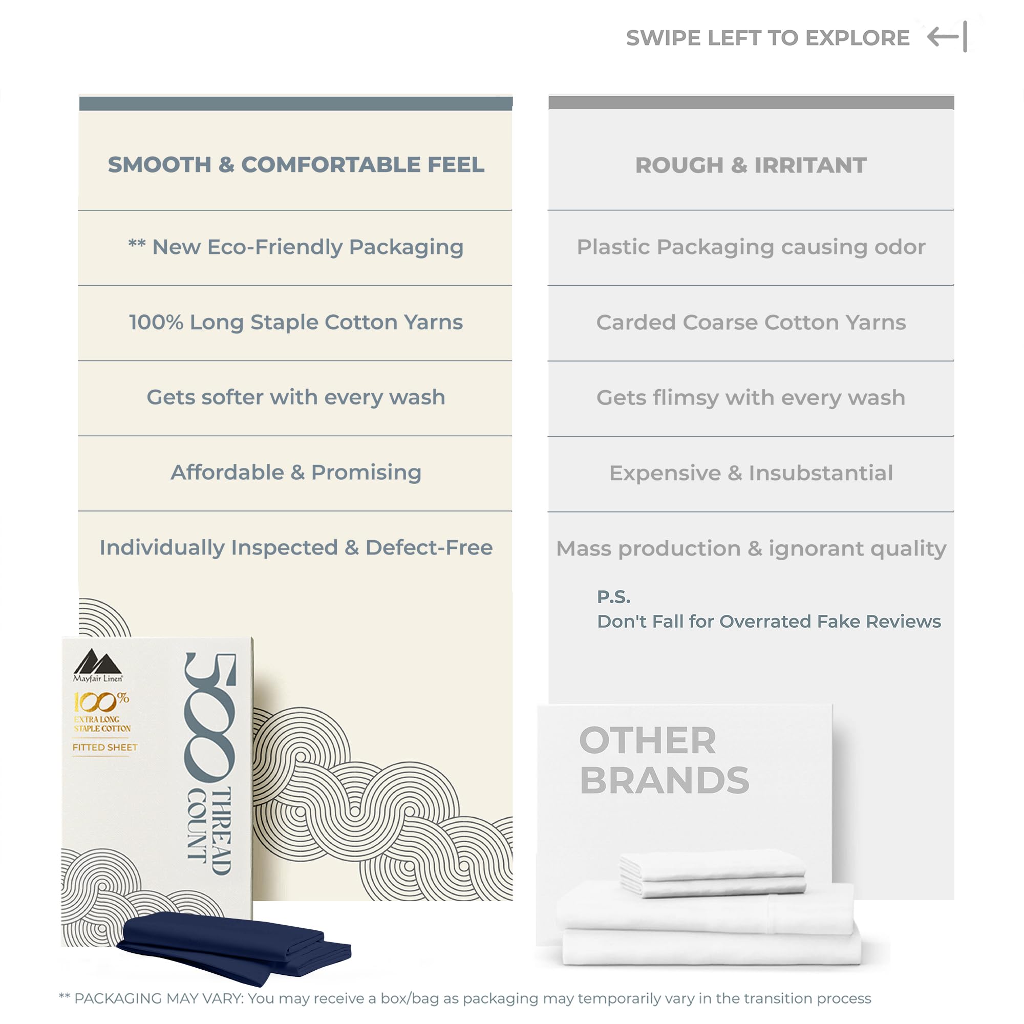 Mayfair Linen King Size Fitted Sheet Only - 100% Cotton 500 Thread Count 16'' Deep Pocket King Fitted Sheet, 100% Cotton Fitted