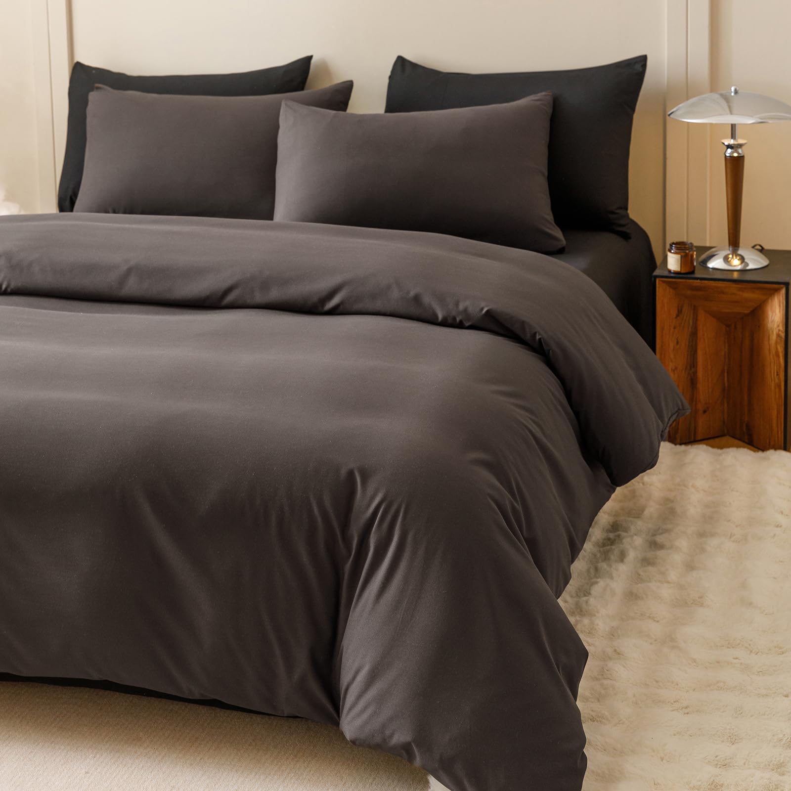 Clothknow Brown King Size Comforter Set 3Pcs Dark Brown Bedding Comforter Sets Mocha Coffee King Comforter Men Women Comforter All Season Lightweight Comforter King