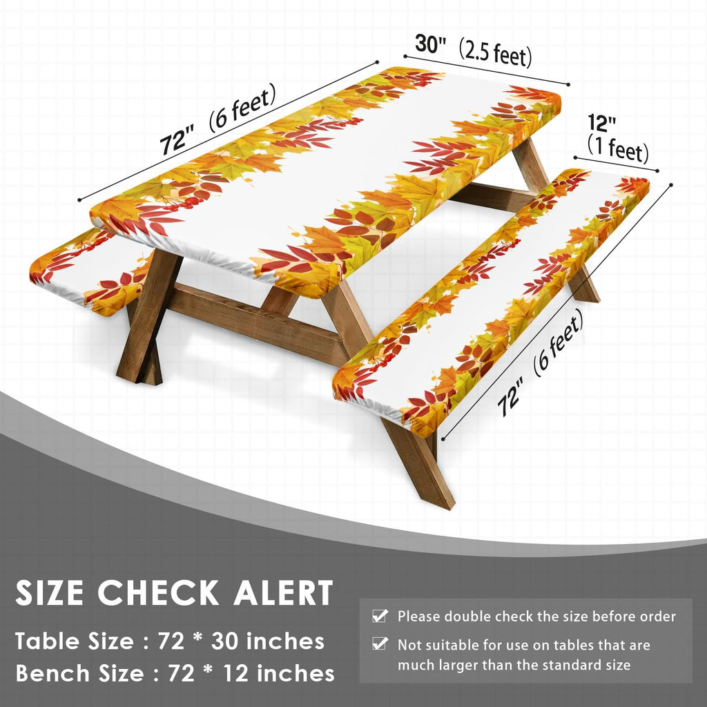 Britown Brown Wooden Picnic Table Cover With Bench Covers, Happy Camper Fitted Rectangle Table Cover, Outdoor Patio Camping Esse