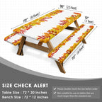 Britown Brown Wooden Picnic Table Cover With Bench Covers, Happy Camper Fitted Rectangle Table Cover, Outdoor Patio Camping Esse