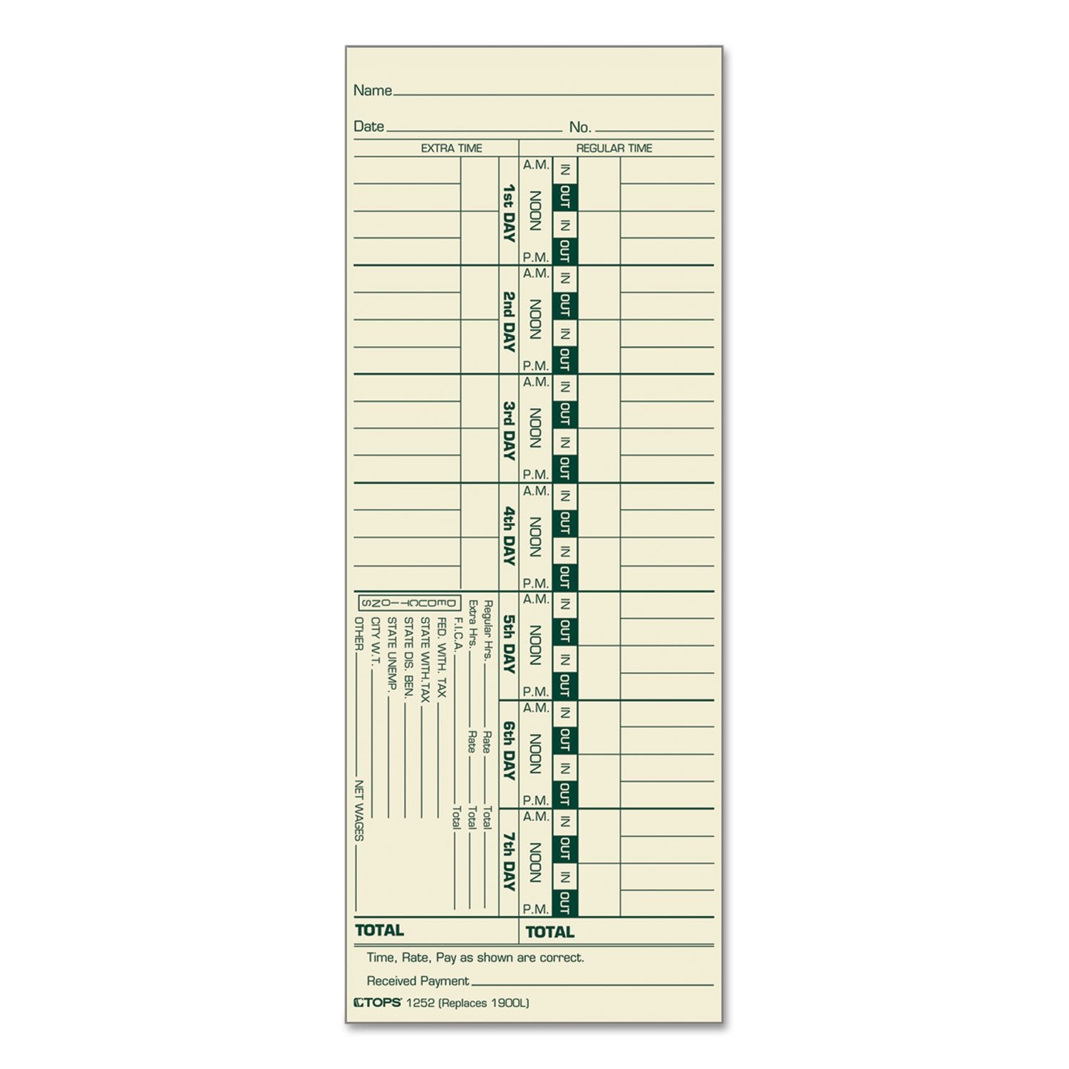 Top1252 - Time Card For Acroprint And Lathem