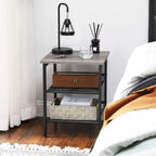 Vasagle Indestic End Table, Nightstand With 2 Adjustable Mesh Shelves, Industrial Side Table For Living Room, Stable Metal Frame, Easy Assembly, Greige And Black Ulet023B02