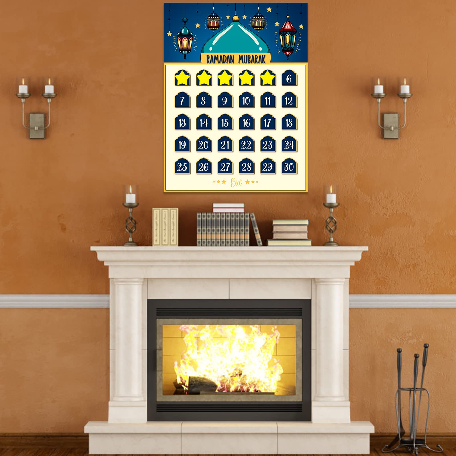 Hohomark Ramadan Calendar 2023 Eid Mubarak Countdown For Kids 30 Days Advent Poster Decorations Home Wall With 36 Star Stickers