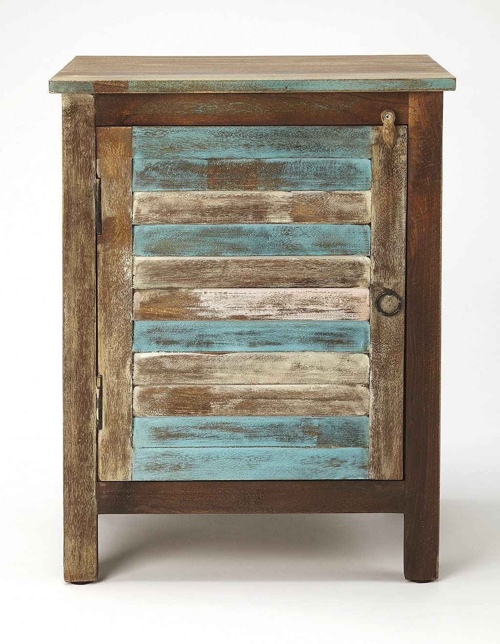 HomeRoots Multi-Color Mango Wood Solids Rustic Shutter Painted Accent Cabinet