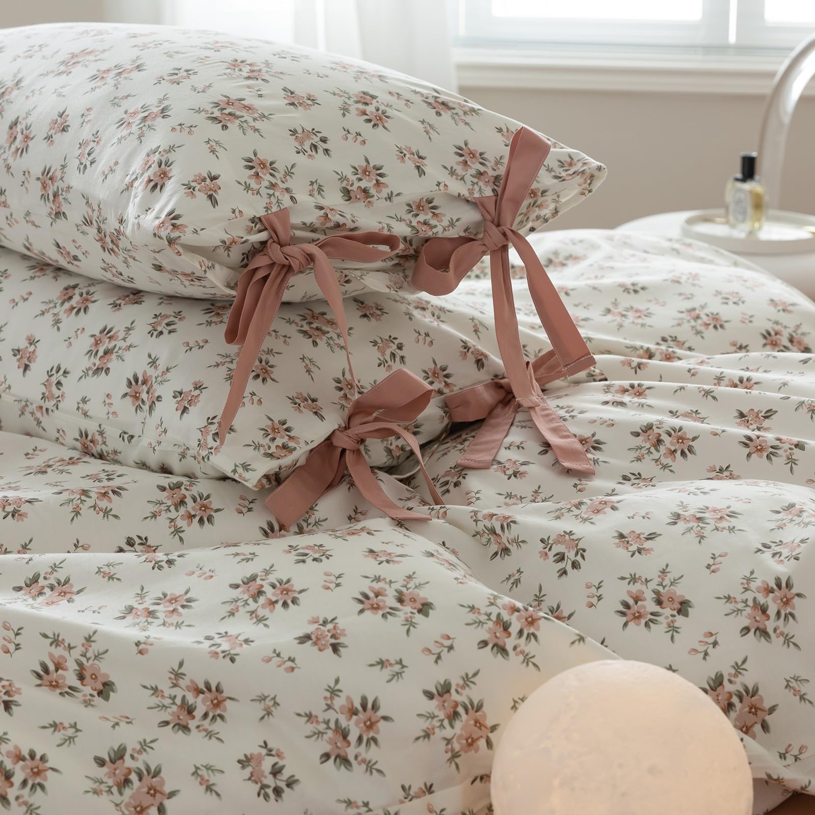 Pink Flower Duvet Cover Set Twin Soft Cotton Girls Cottagecore Bedding Set Twin Garden Style Peach Floral Comforter Cover Vintag