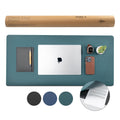 Nordik Felt And Leather Desk Mat Non-Slip - Green - 35 X 17 Inch - Felt And Vegan Leather Desk Pad - Document Organizers - Desk