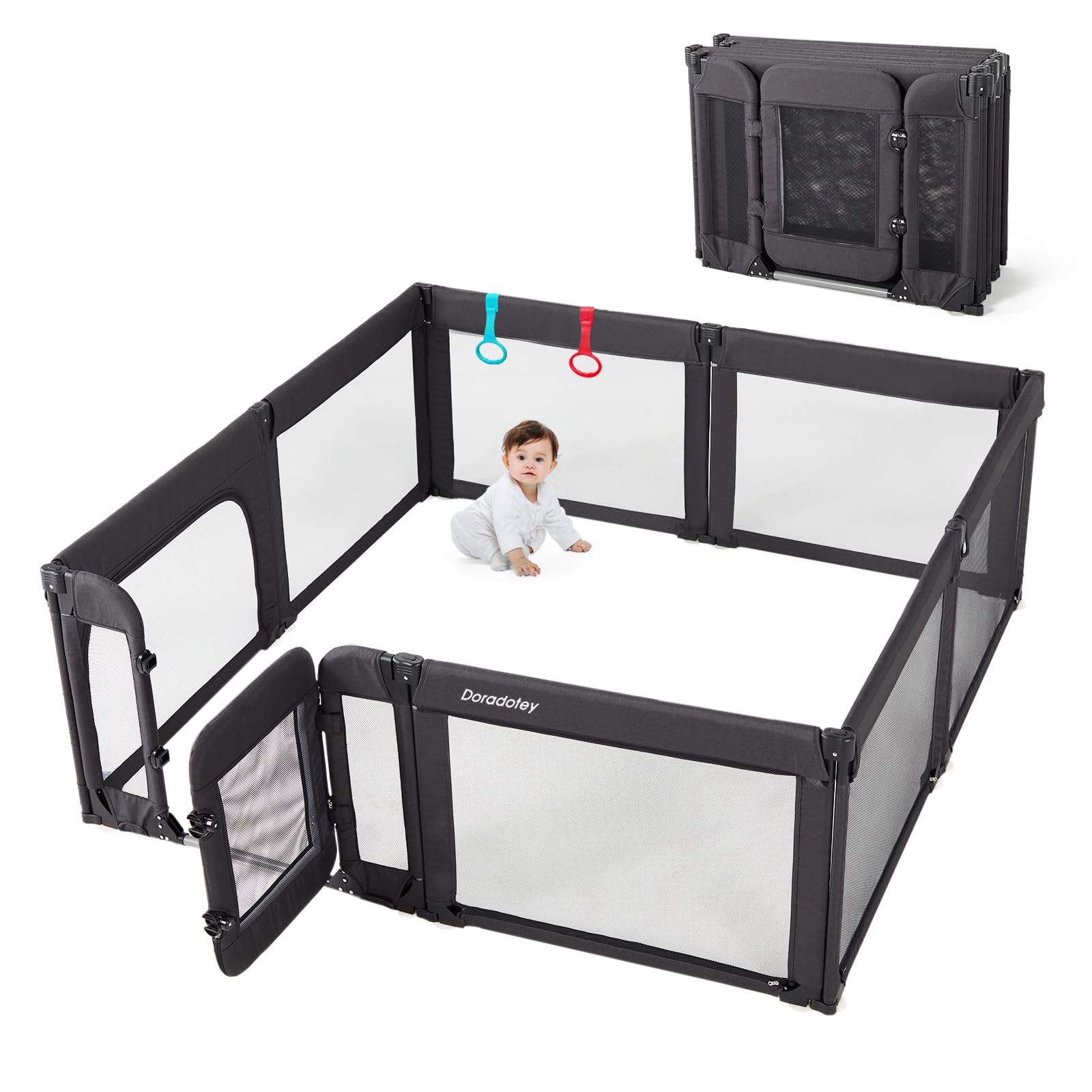 Baby Playpen with Door, Foldable Adjustable Play Pen for Babies and Toddlers,Heavy-Duty Play Yard Fence Play Area, Large Toddler