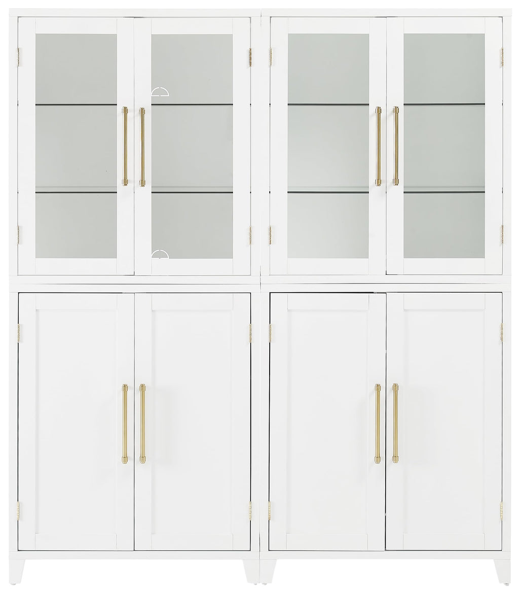 Crosley Furniture Roarke 2-Piece Glass Door China Hutch Kitchen Pantry Storage Cabinet Set, Dining Room, White