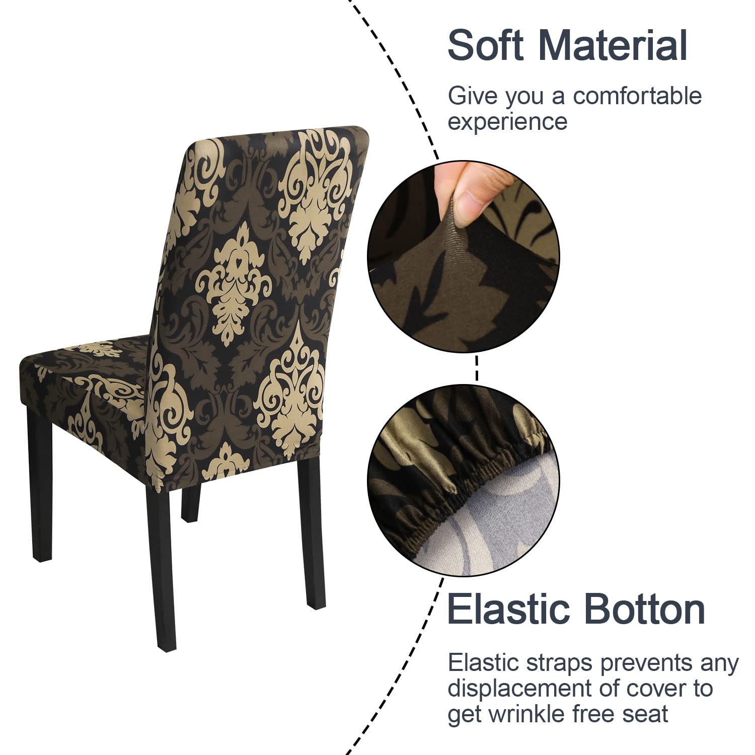 Jqinhome Dining Chair Slipcover, High Stretch Removable Washable Chair Seat Protector Cover Set Of 6,Chair Covers For Dining Room, Kitchen,Home Party,Wedding Ceremony(Luxe Black, 6Pc)