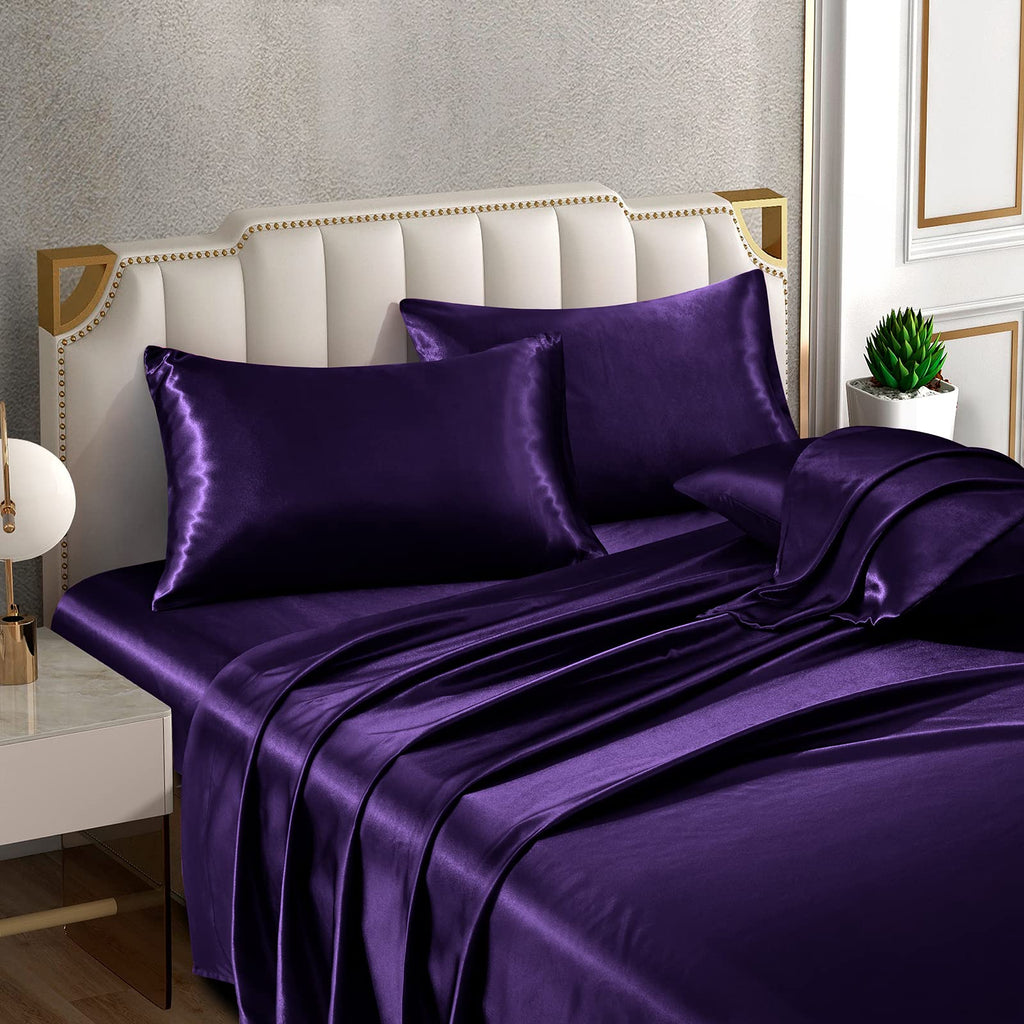 Horbaunal 6 Piece Satin Sheet Set King Size Luxury Silky & Soft Purple Satin King Bed Sheet Set With 16'' Deep Pocket, 1 Fitted