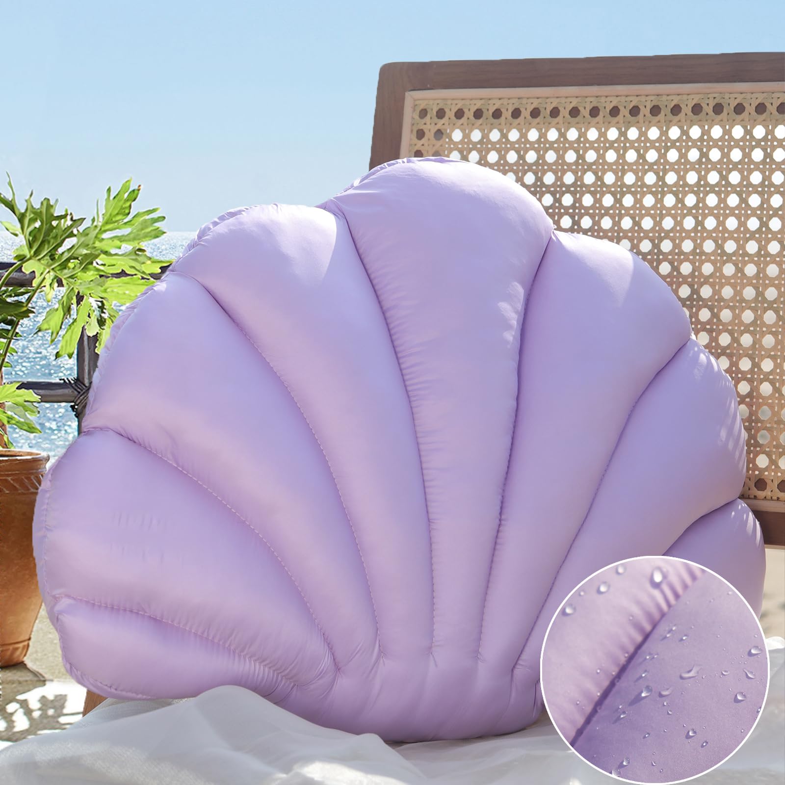 Yrxrus Outdoor Seashell Pillow, Light Purple Shell Pillows, 17X13 Inch Waterproof Throw Pillows For Beach Patio Furniture Sofa G