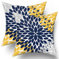 Navy Blue Yellow Pillow Covers 18X18 In Yellow Gray Dahlia Floral Geometric Pillow Cases Set Of 2 Elegant Geometry Flower Throw