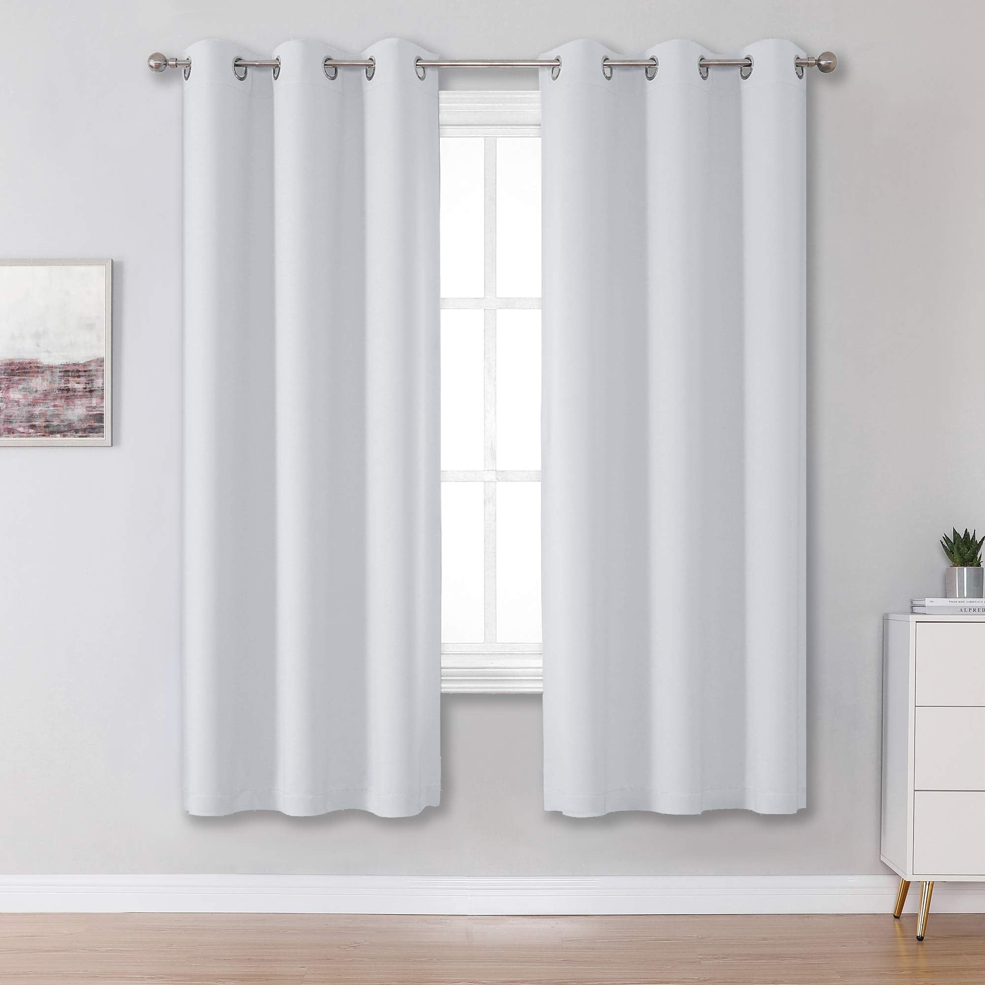 Dualife Greyish White Room Darkening Curtains 72 Inches Long - Grommet Thermal Insulated Privacy Curtains & Drapes For Bedroom (