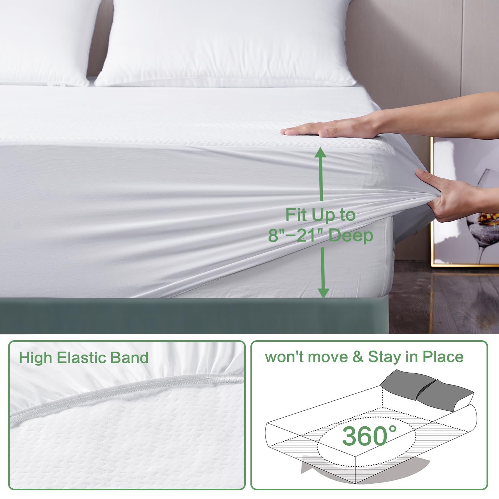 Tastelife 100% Waterproof California King Mattress Protector, Breathable Cooling 3D Air Fabric Mattress Cover Smooth Soft Noisel