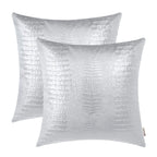 BRAWARM Faux Leather Pillow Covers 22 X 22 Inches, Silver Leather Pillow Covers Pack of 2, Crocodile Leather Decorative Throw Pi