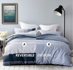 Duvet Cover Set, 600 Thread Count Cotton White And Navy Striped Patchwork Comforter Cover Set Reversible Quilt Cover (King, Gree
