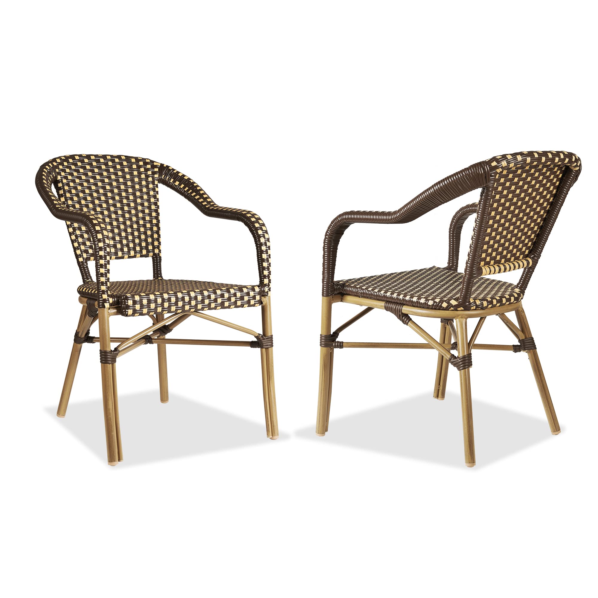 Purple Leaf Bistro Chair (Set Of 2) French Hand-Woven Wicker Armchairs For Outdoor Patio Porch Garden Indoor, Bamboo Print Finis