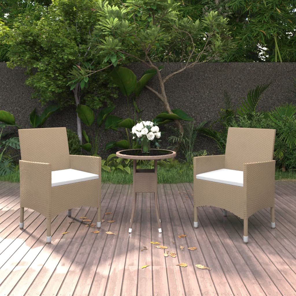 vidaXL 3 Piece Patio Dining Set Poly Rattan Beige