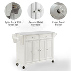 Crosley Furniture Full Size Stone Top Rolling Kitchen Island Storage Cart, Microwave Stand, Spice Rack, White