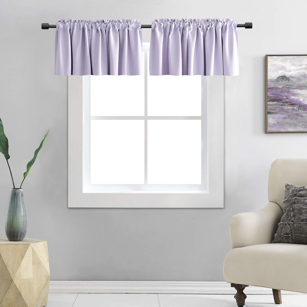 DONREN Lavender Light Purple Valances for Bedroom - Room Darkening Small Window Rod Pocket Curtain Valances(52 by 16 Inch,2 Pane