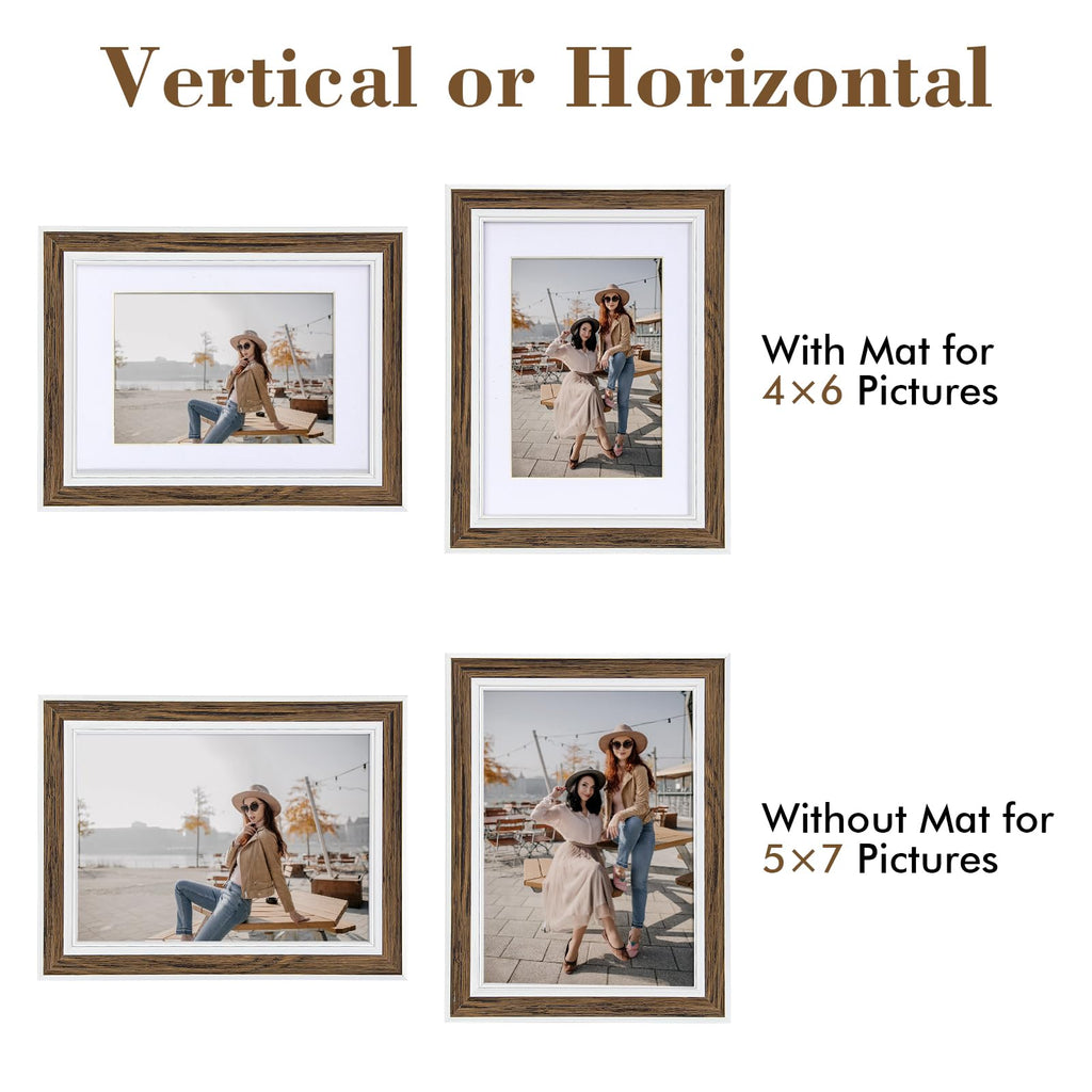 5X7 Picture Frame Set Of 6, Rustic Farmhouse Photo Frame, Display 4X6 With Mat Or 5X7 Without Mat For Decorative On Wall Hanging