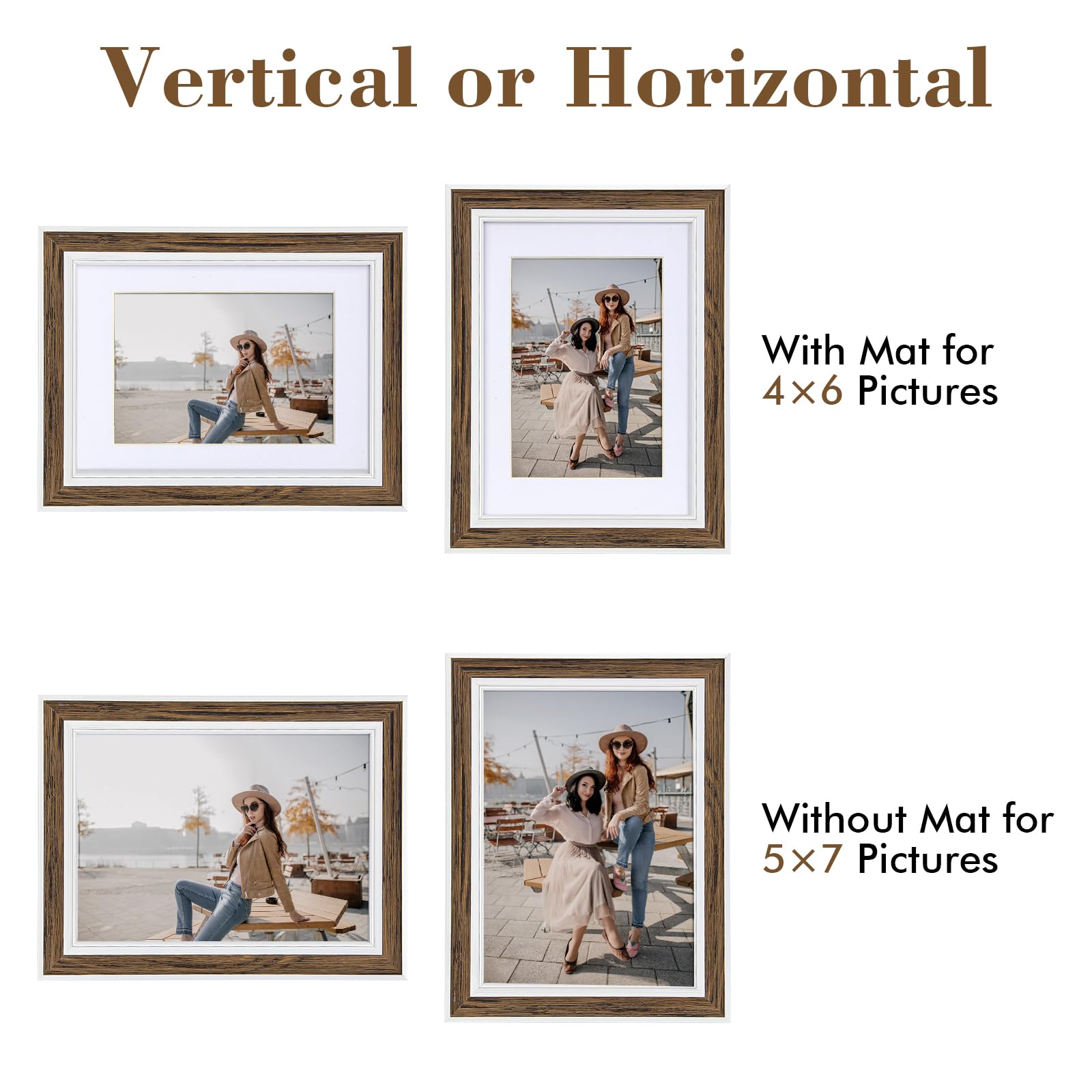 5X7 Picture Frame Set Of 6, Rustic Farmhouse Photo Frame, Display 4X6 With Mat Or 5X7 Without Mat For Decorative On Wall Hanging