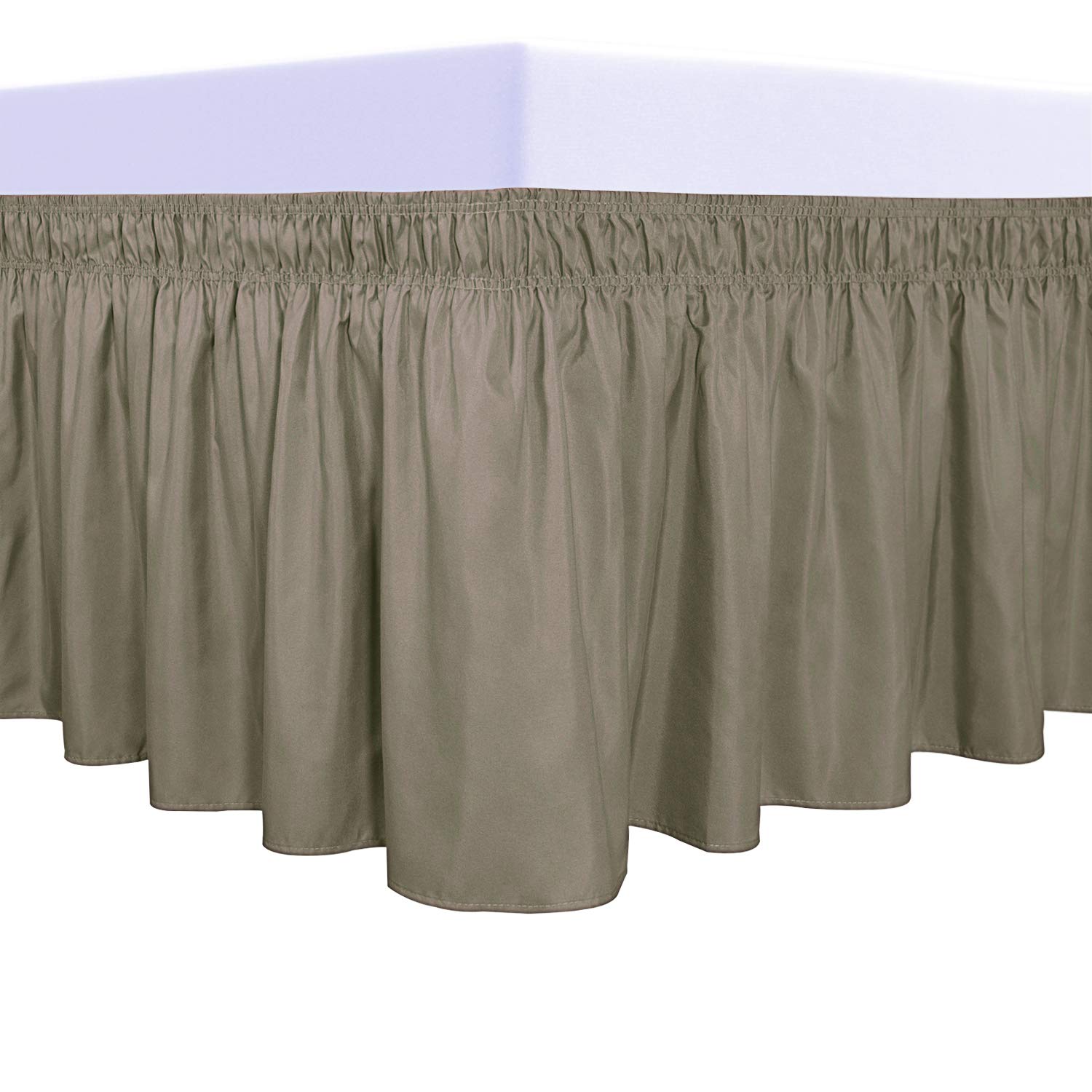 Purefit Wrap Around Ruffled Bed Skirt With Adjustable Elastic Belt - 18 Inch Drop Easy To Put On, Wrinkle Free Bedskirt Dust Ruffles, Bed Frame Cover For Twin,Twin Xl And Full Size Beds, Sand