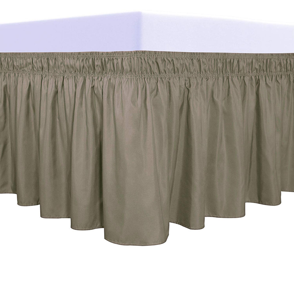 Purefit Wrap Around Ruffled Bed Skirt With Adjustable Elastic Belt - 14 Inch Drop Easy To Put On, Wrinkle Free Bedskirt Dust Ruffles, Bed Frame Cover For Twin,Twin Xl And Full Size Beds, Sand