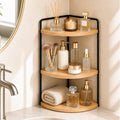3Tier Corner Bathroom Countertop Organizer, Solid Pine Wood Vanity Shelf