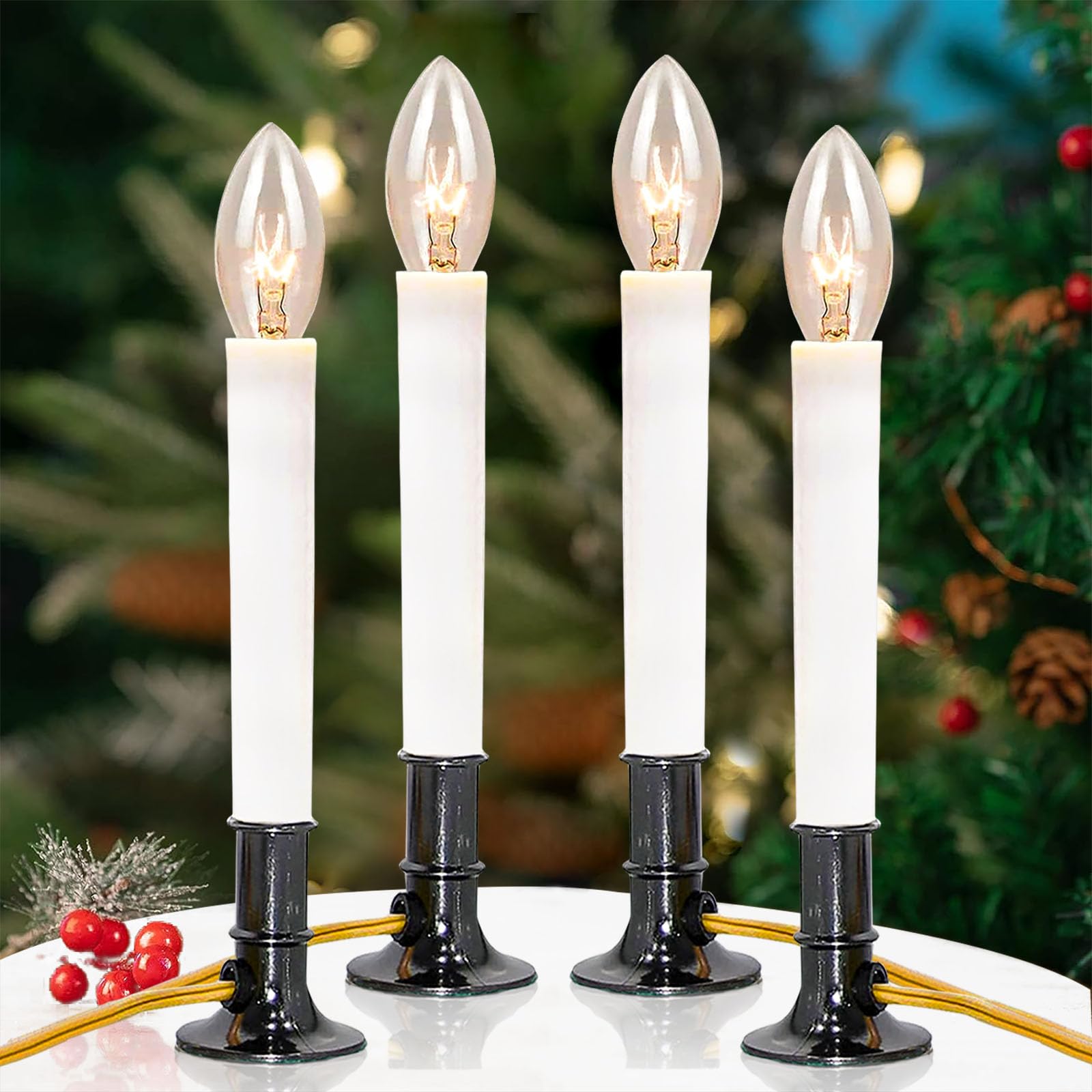 Jasneniebo Electric Window Candle Lamp with Nickel Plated Base Plug in Christmas Window Candle Light On/Off Switch C26 7 Watt Bu
