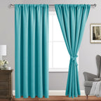 Jiuzhen Blackout Curtains For Bedroom - Thermal Insulated Room Darkening Rod Pocket Curtains For Living Room, Set Of 2 Panels With Tiebacks, 70 X 96 Inch Length, Turquoise