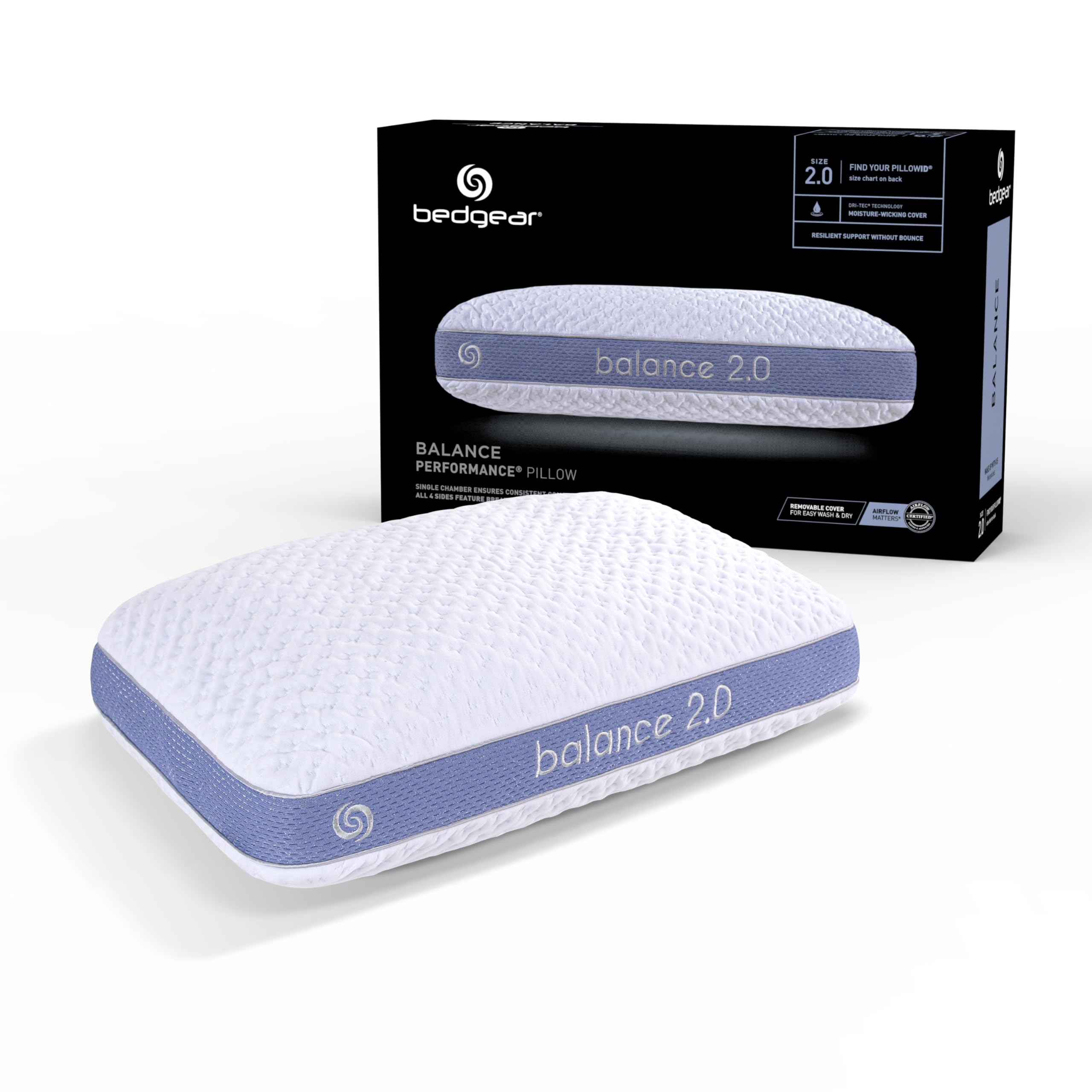 Bedgear Balance Performance Pillow - 2.0 - Moisture Wicking Bed Pillow for All Sleep Positions - Medium Firmness Bed Pillow - Wa
