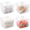 Hedume 4 Pack Qtip Dispenser Holder, 15 Oz Clear Acrylic Canister Set, Modern Square Bathroom Vanity Countertop Storage Organize